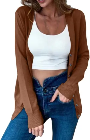 Women's Cardigan Sweaters Oversized Long Sleeve Lightweight Cardigan Crochet Knit Button Down Cardigan