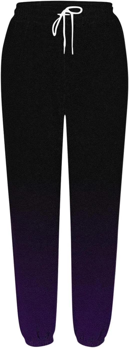 Womens Casual Baggy Fleece Sweatpants Elastic High Waisted Joggers Drawstring Loose Tie Dye Print Pants with Pockets