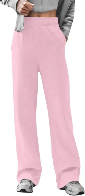 Women's Casual Baggy Fleece Sweatpants High Waist Straight Drawstring Active Joggers Pants with Pockets Cinch Bottom