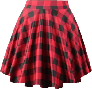 Women's Casual Basic Skirts Mini Flared Skater Stretchy A-Line Party Skirts with Shorts