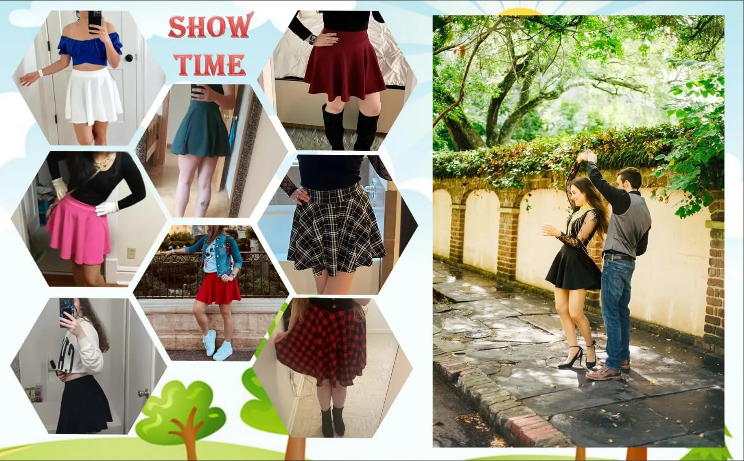 Women's Casual Basic Skirts Mini Flared Skater Stretchy A-Line Party Skirts with Shorts