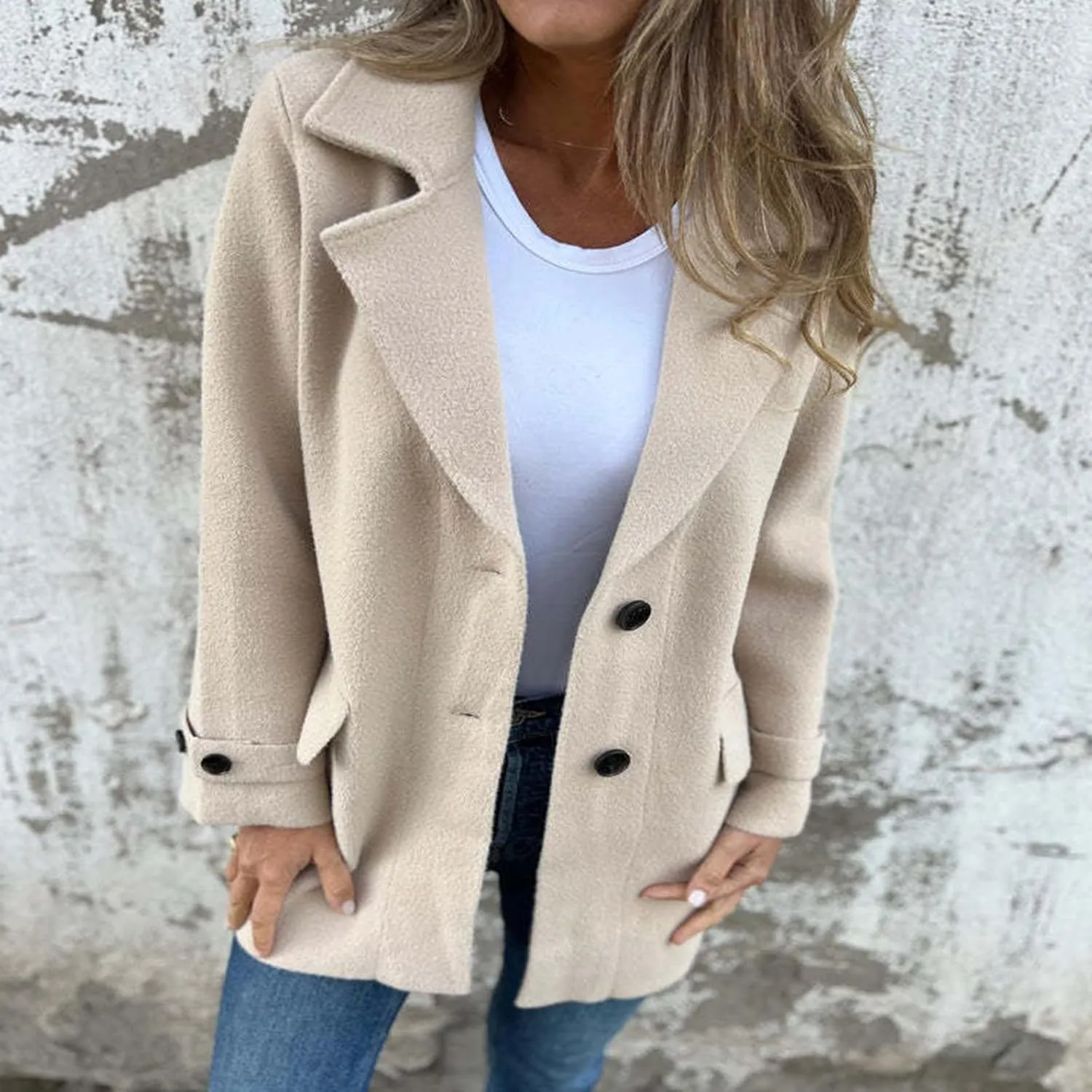 Women's Casual Blazers Long Sleeve Lapel Work Office Bussiness Blazer Jackets Button Wool Blend Blazer Suit Jacket