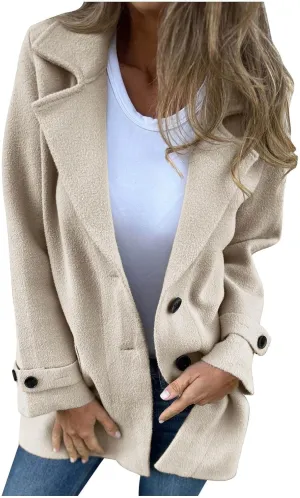 Women's Casual Blazers Long Sleeve Lapel Work Office Bussiness Blazer Jackets Button Wool Blend Blazer Suit Jacket