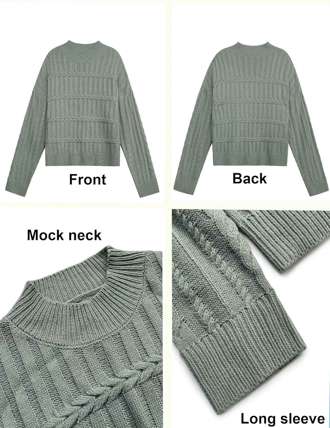 Womens Casual Cute Cable Knit Cropped Mock Neck Long Sleeve Pullover Sweater Spring 2025