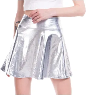 Women's Casual Fashion Shiny Flared Pleated A-Line Mini Skirt Girls Petticoat Skirt