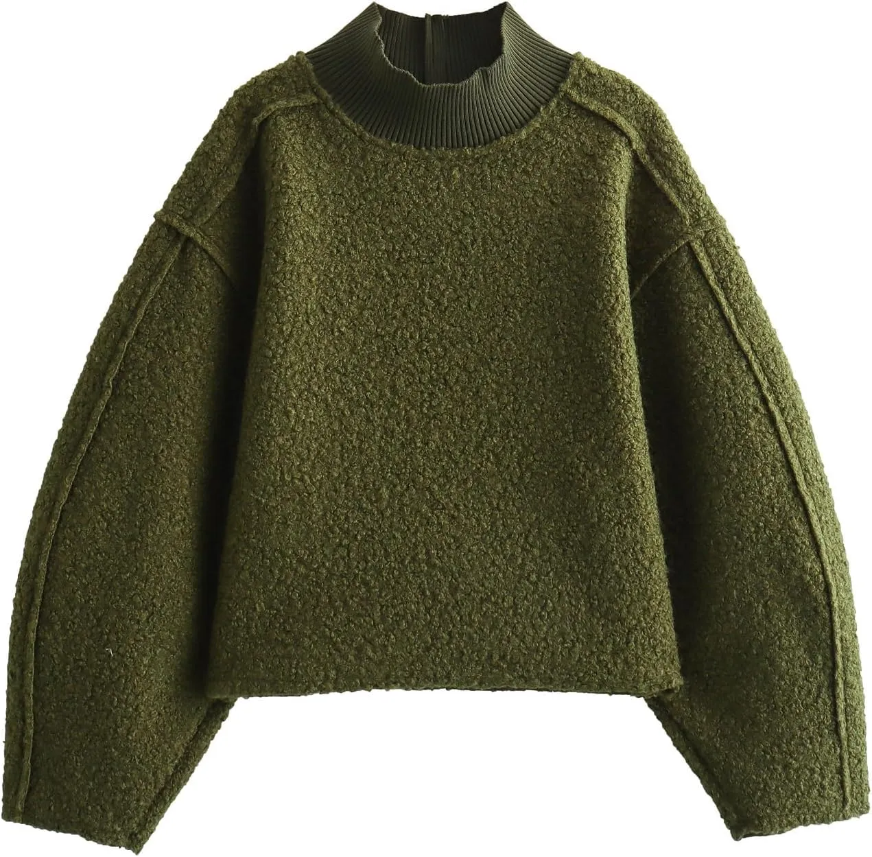 Women's Casual Fleece Sweatshirts Turtleneck Reverse Seam Pullover Crop Tops Fall Winter Fuzzy Wool Coat
