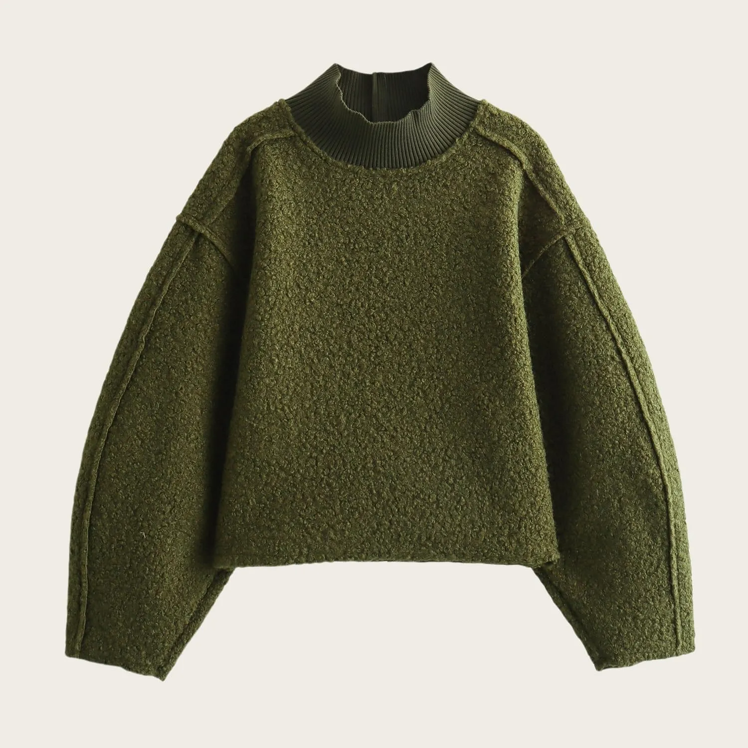 Women's Casual Fleece Sweatshirts Turtleneck Reverse Seam Pullover Crop Tops Fall Winter Fuzzy Wool Coat