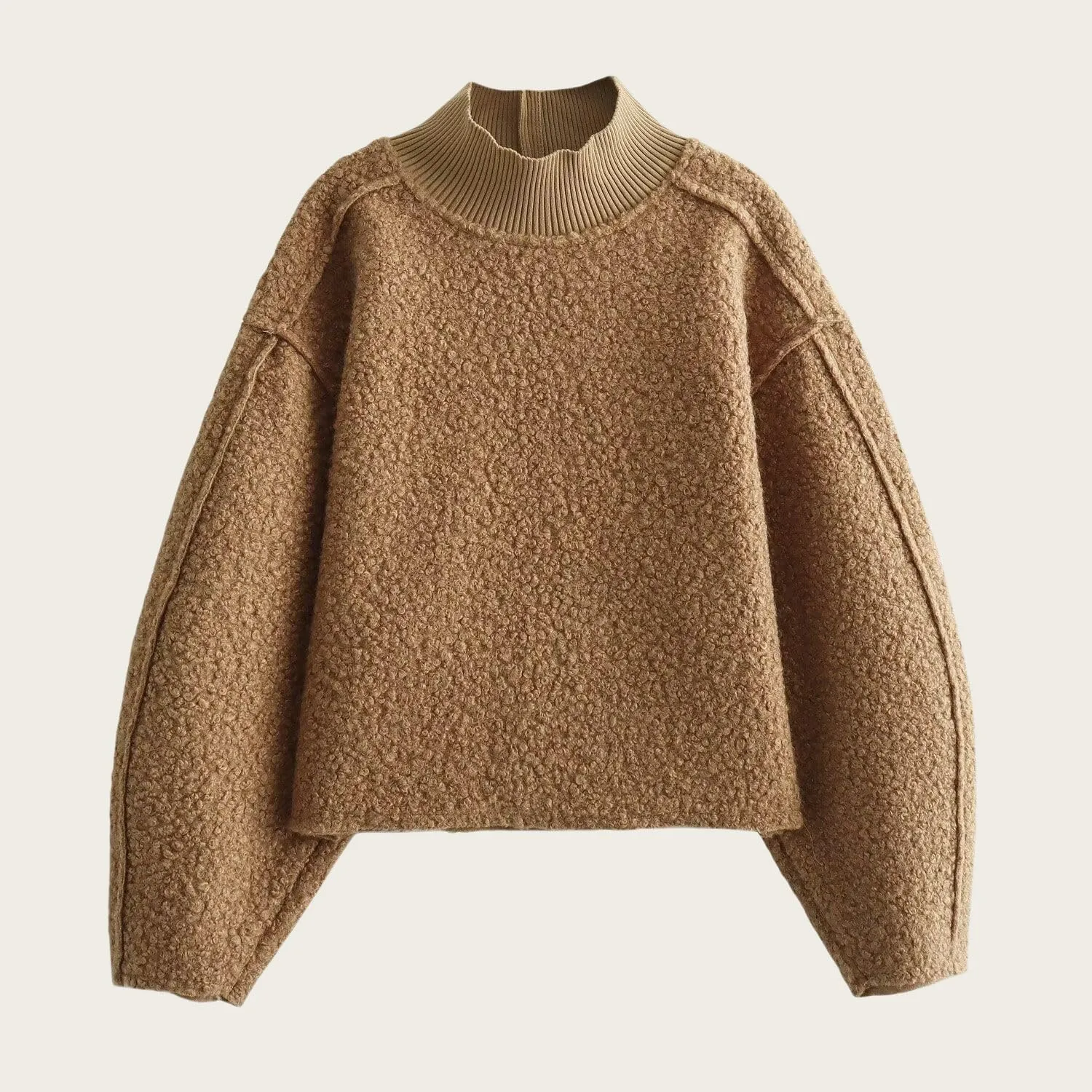 Women's Casual Fleece Sweatshirts Turtleneck Reverse Seam Pullover Crop Tops Fall Winter Fuzzy Wool Coat