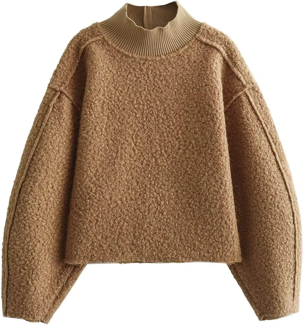 Women's Casual Fleece Sweatshirts Turtleneck Reverse Seam Pullover Crop Tops Fall Winter Fuzzy Wool Coat