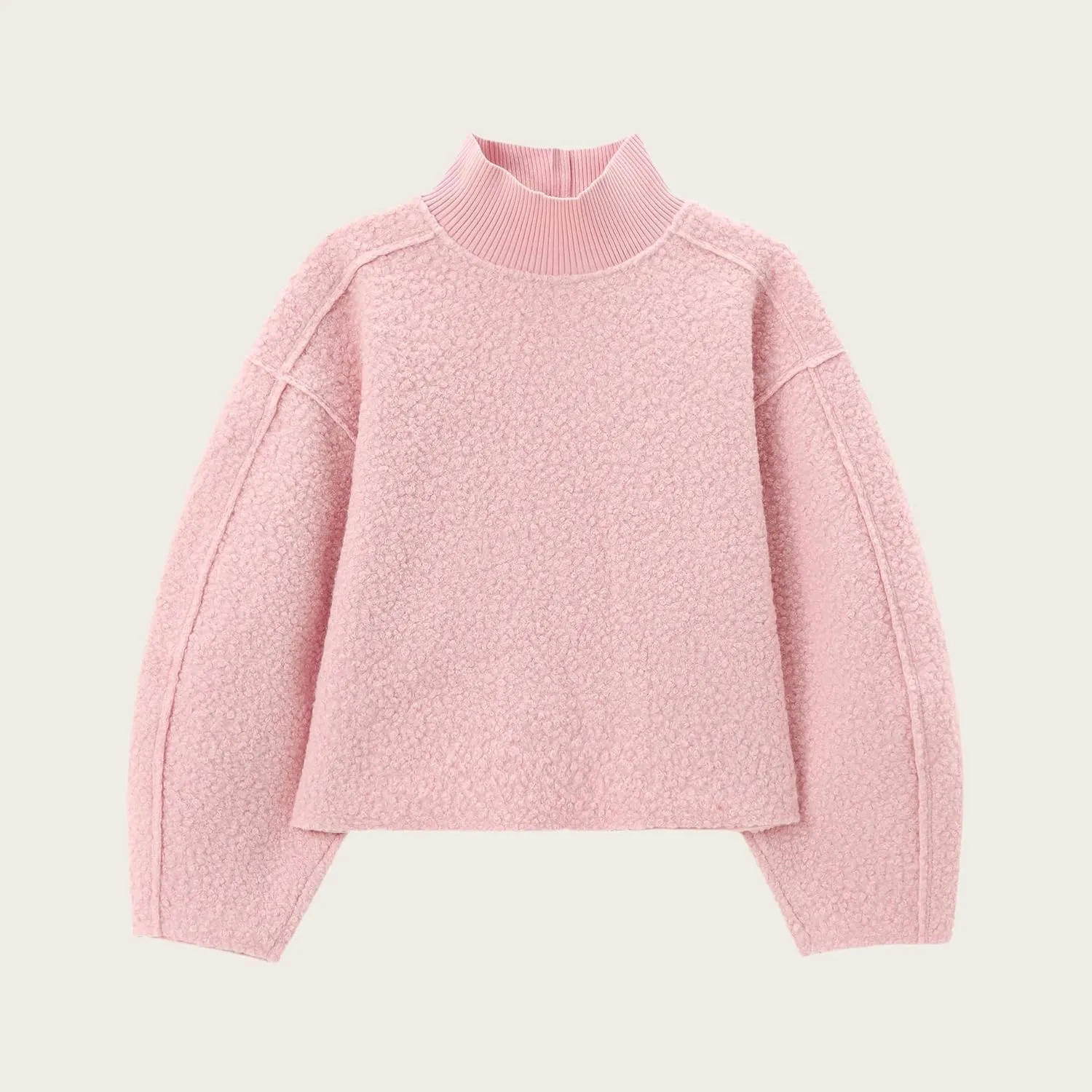 Women's Casual Fleece Sweatshirts Turtleneck Reverse Seam Pullover Crop Tops Fall Winter Fuzzy Wool Coat