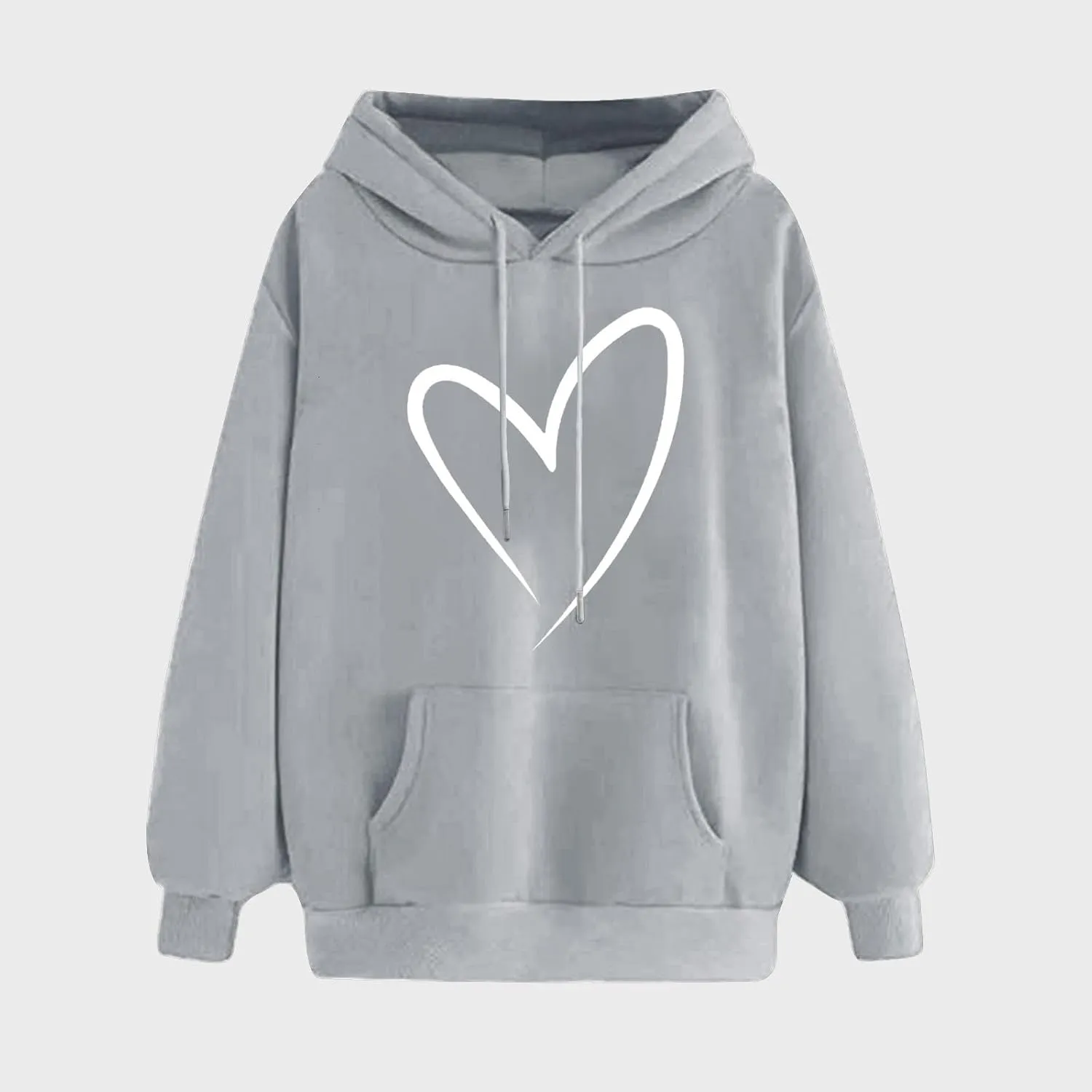 Women's Casual Hoodies Crewneck Sweatshirt 2024 Print Heart Long Sleeve Sweater Pullover Fall Outfits with Pocket