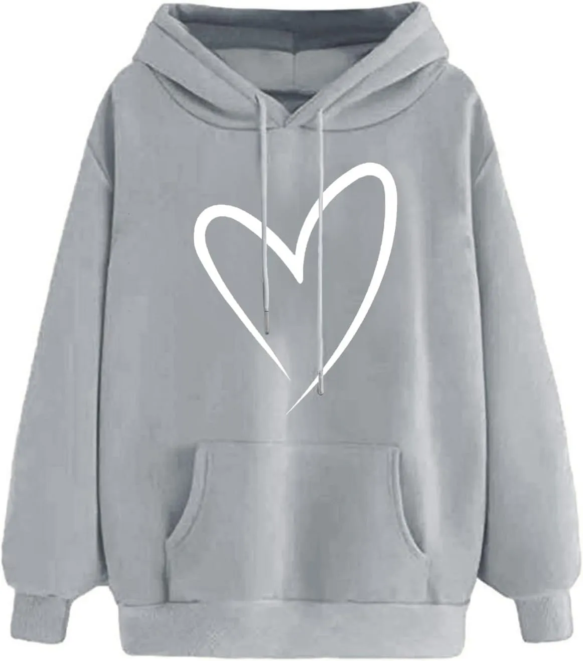 Women's Casual Hoodies Crewneck Sweatshirt 2024 Print Heart Long Sleeve Sweater Pullover Fall Outfits with Pocket