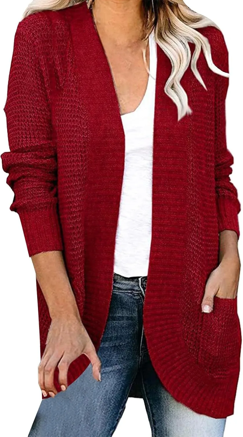 Womens Casual Lightweight Long Sleeve Cardigan Flowy Soft Open Front Knit Sweaters 2023 Fall Winter Waffle Knit Cardigan