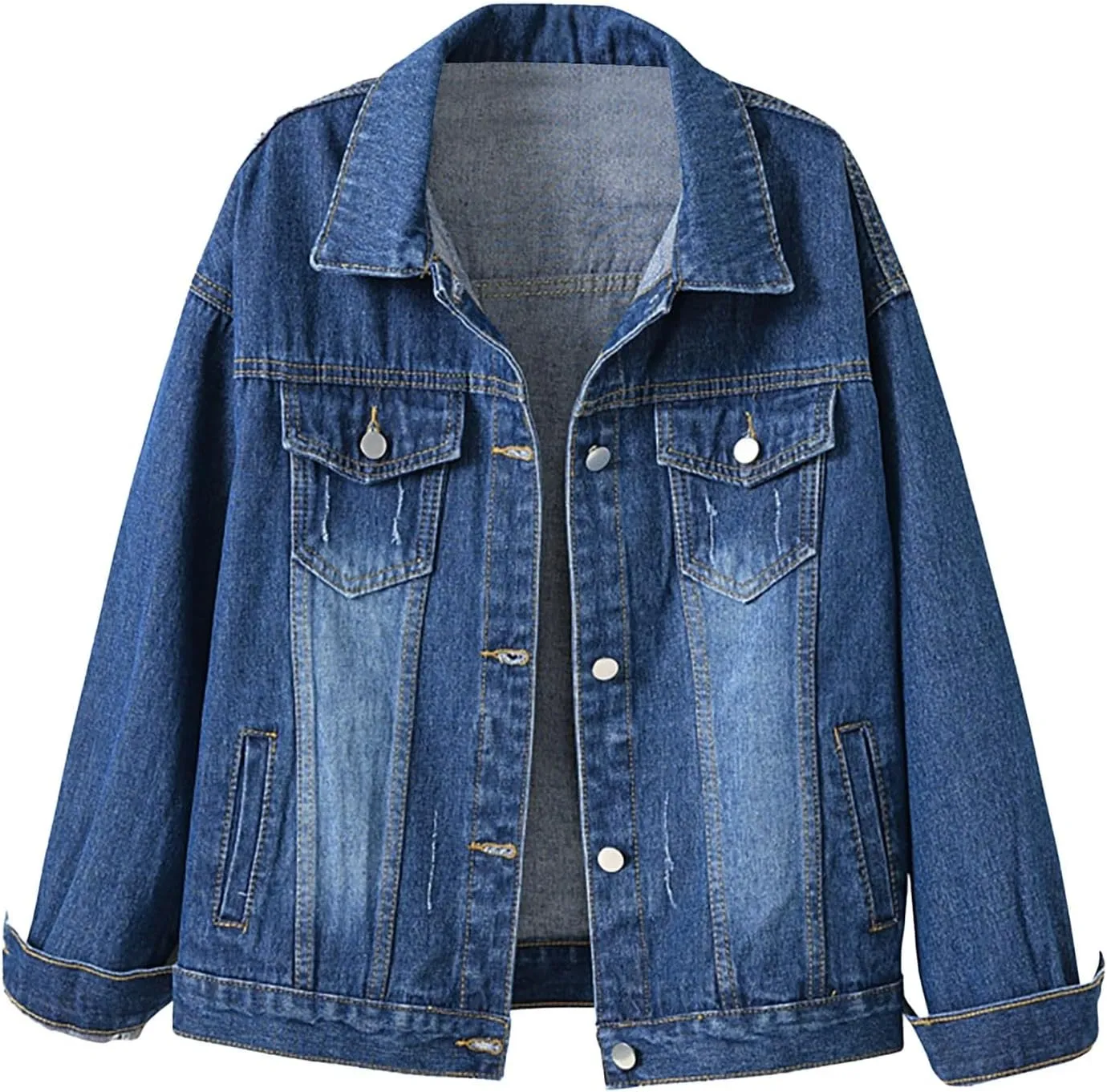 Women's Casual Loose Oversized Denim Jacket Long Sleeved Button Jean Jacket Coat Tops Loose Jean Trucker Jacket