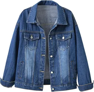 Women's Casual Loose Oversized Denim Jacket Long Sleeved Button Jean Jacket Coat Tops Loose Jean Trucker Jacket