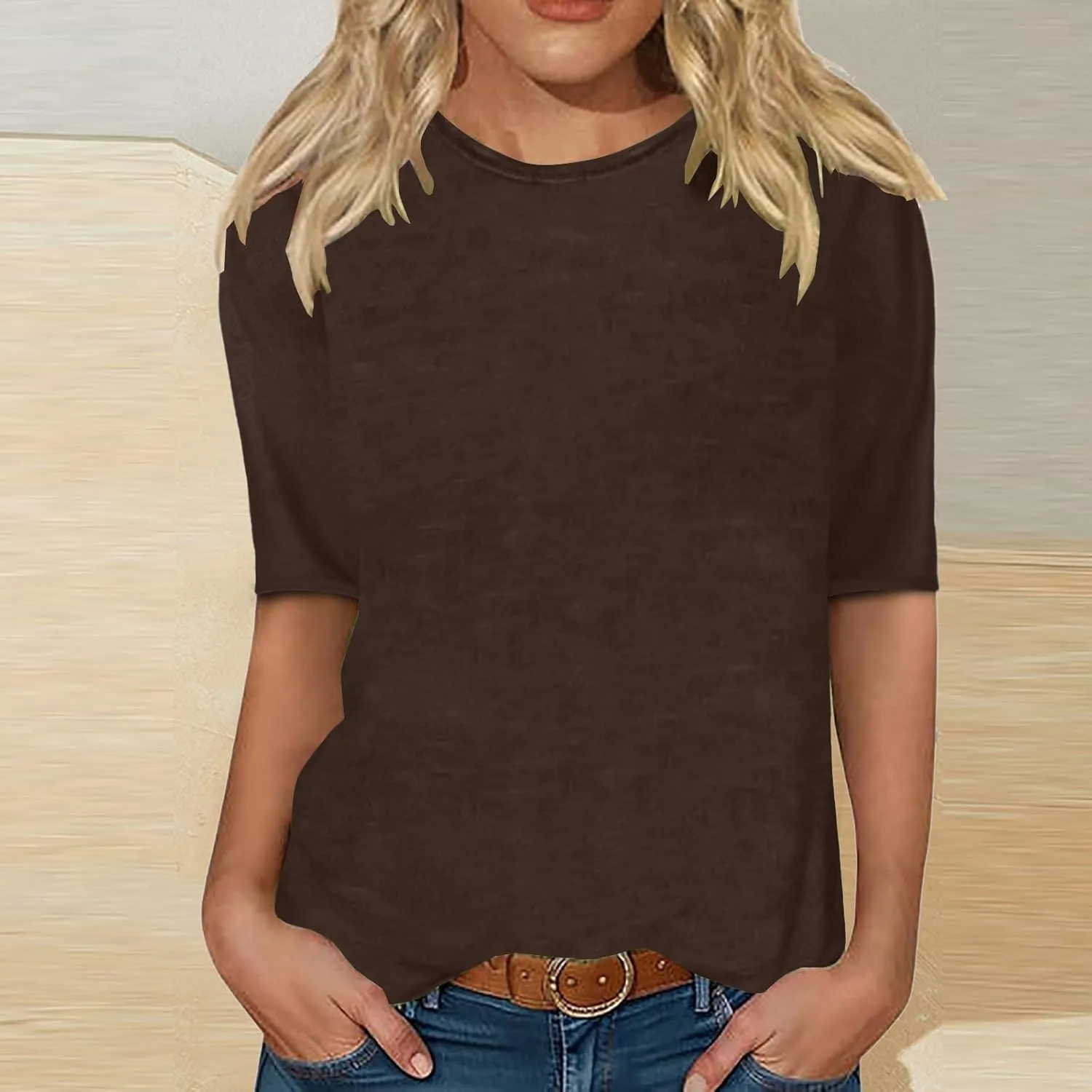 Womens Casual Tops Half Sleeve Loose Fit Shirts Plus Size Crewneck Cute Tees Soft Dressy 2025 Spring Summer Blouses