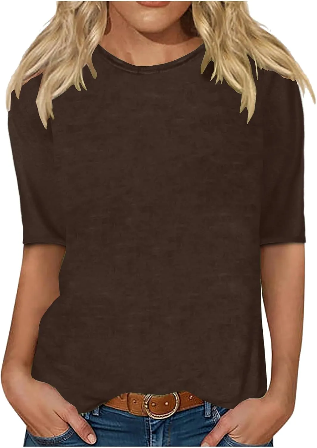 Womens Casual Tops Half Sleeve Loose Fit Shirts Plus Size Crewneck Cute Tees Soft Dressy 2025 Spring Summer Blouses