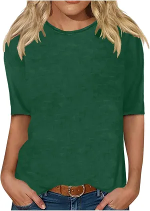 Womens Casual Tops Half Sleeve Loose Fit Shirts Plus Size Crewneck Cute Tees Soft Dressy 2025 Spring Summer Blouses