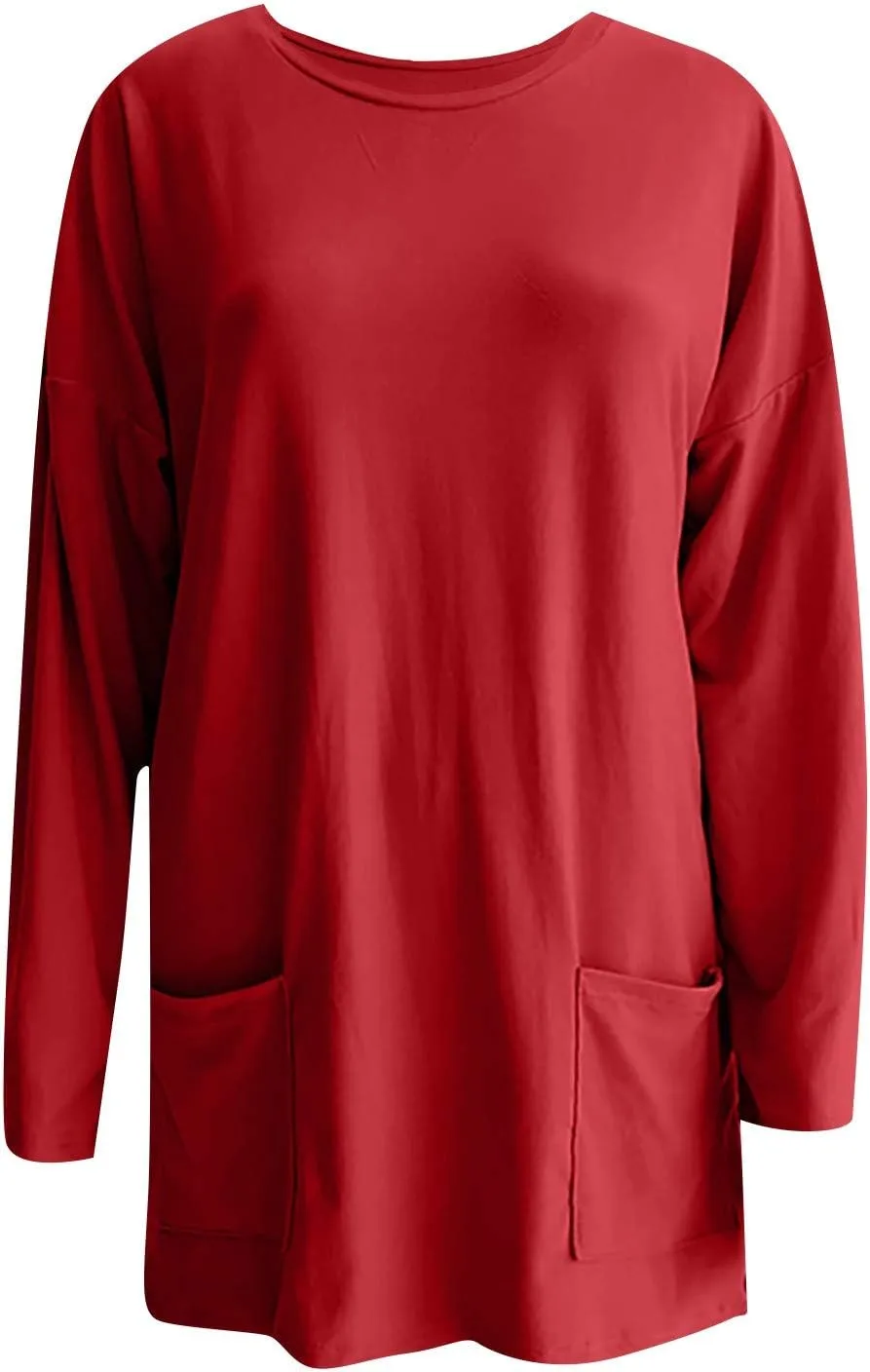 Womens Casual Tunic Tops Long Sleeve Crew Neck T Shirts with Pockets Soft Blouses Tees Loose Tunics for Leggings