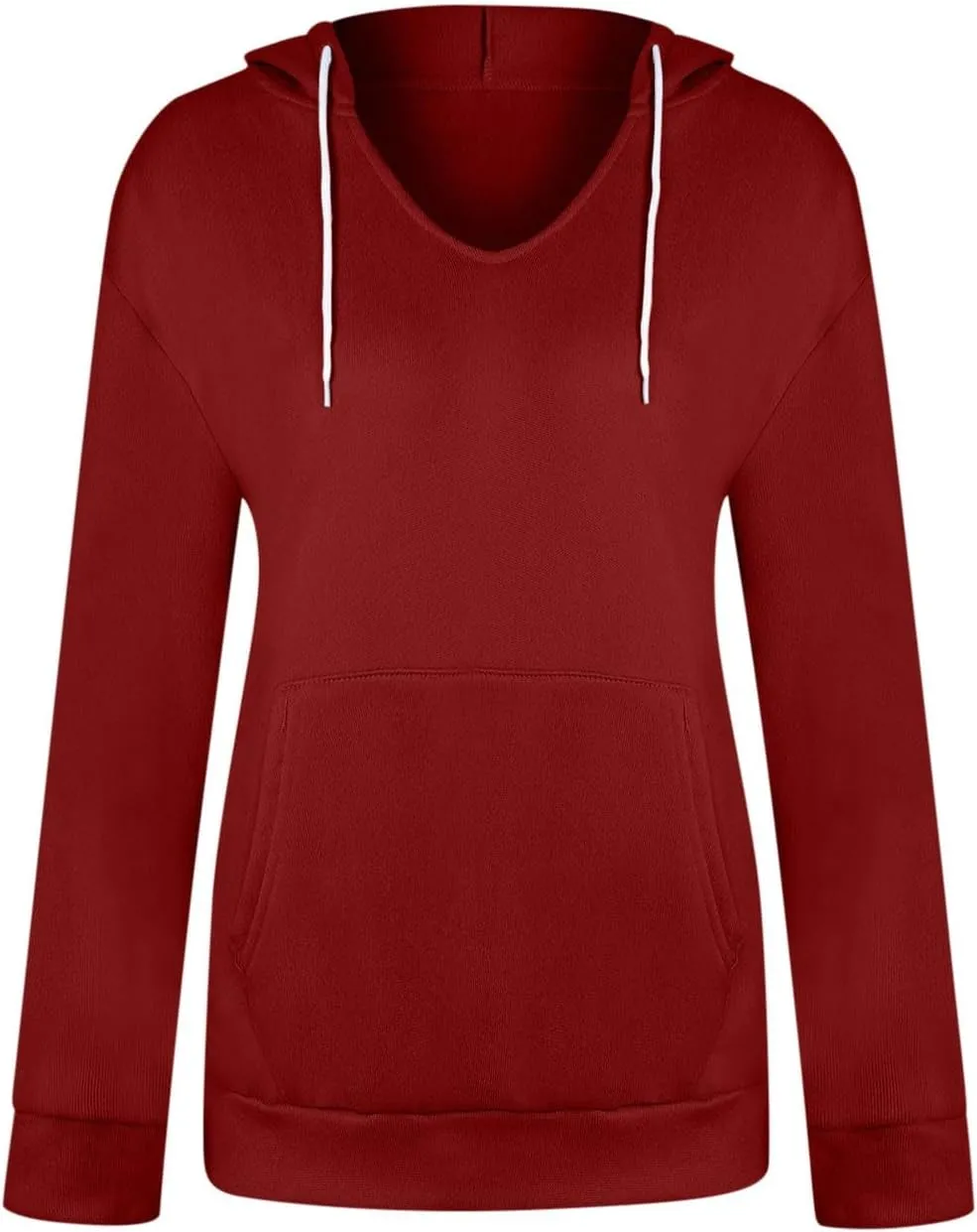 Women's Casual V-Neck Oversized Sweatshirt 2024 Fall Drawstring Loose Solid Long Sleeve Pullover with Pockets