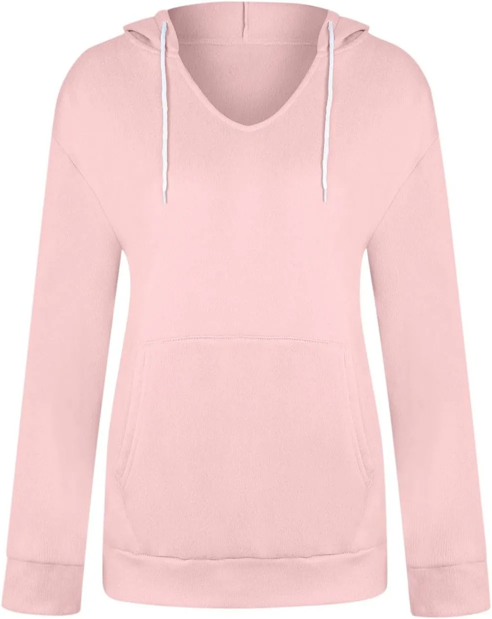 Women's Casual V-Neck Oversized Sweatshirt 2024 Fall Drawstring Loose Solid Long Sleeve Pullover with Pockets