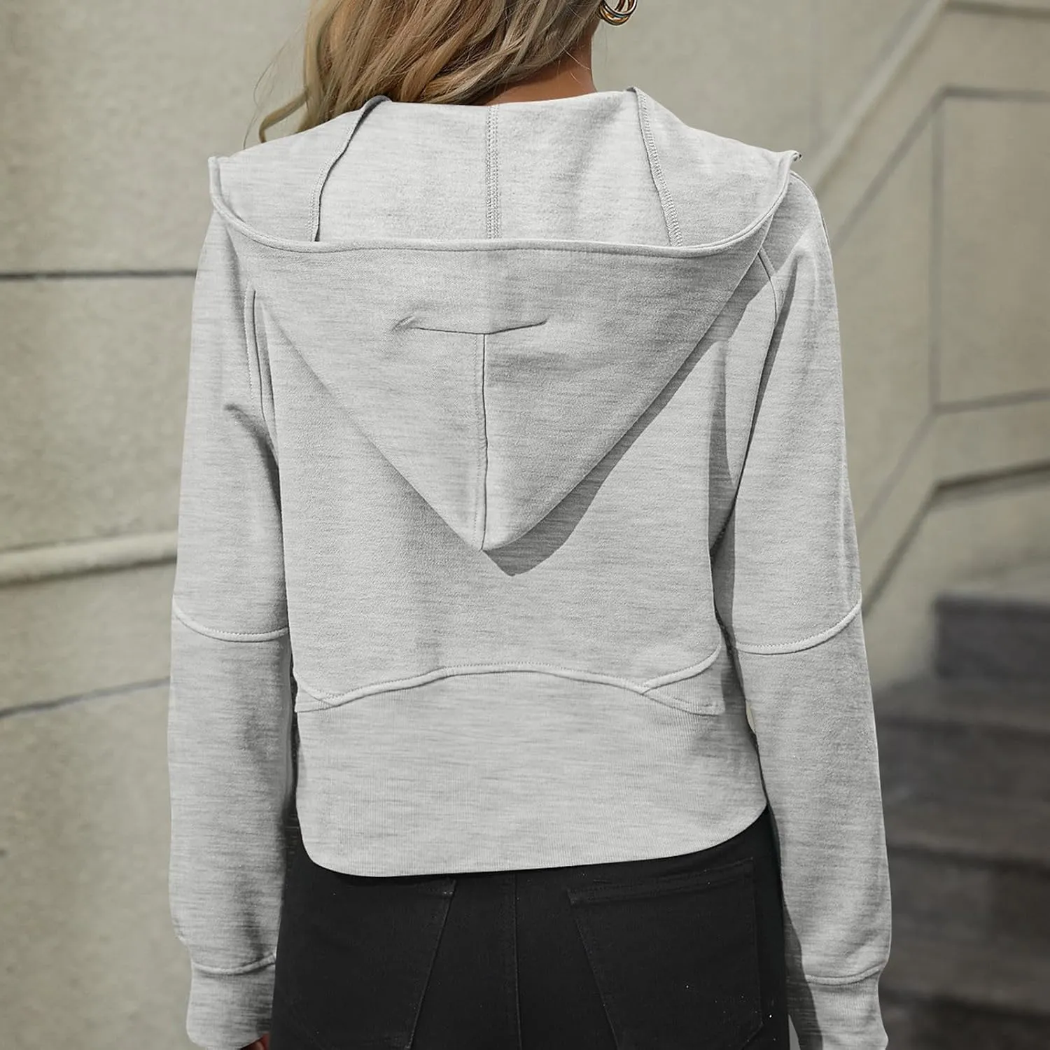 Women's Casual Workout Hoodies Trendy Half Zipper Pockets Cropped Sweatshirt Tops Long Sleeve Solid Color Pullover