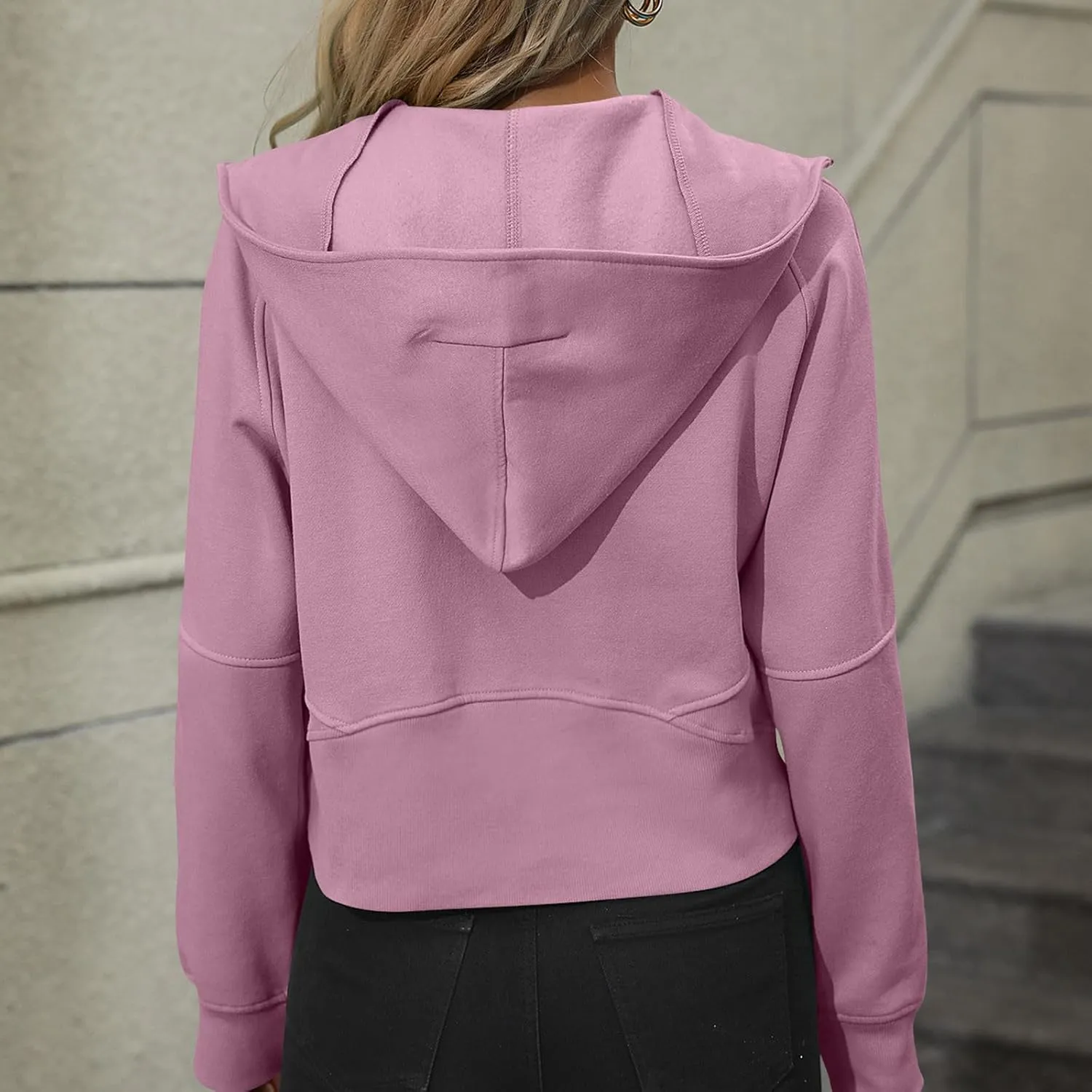 Women's Casual Workout Hoodies Trendy Half Zipper Pockets Cropped Sweatshirt Tops Long Sleeve Solid Color Pullover