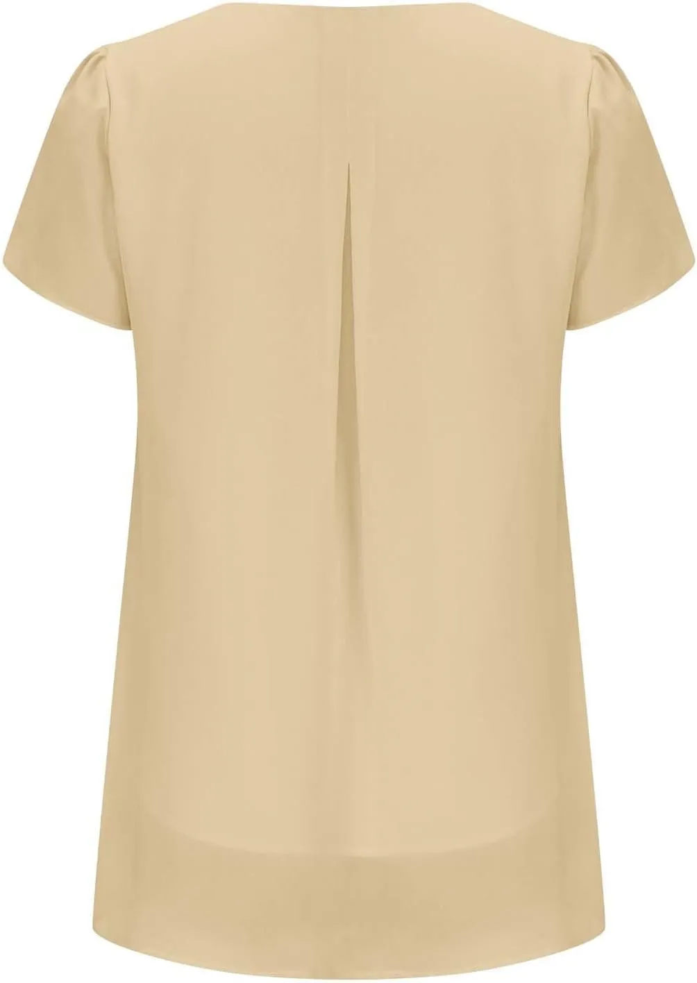 Womens Chiffon Blouse V Neck Double Layer Elastic Mesh Summer Casual Flowy Work Shirts Short Sleeve Dressy Tunic Tops