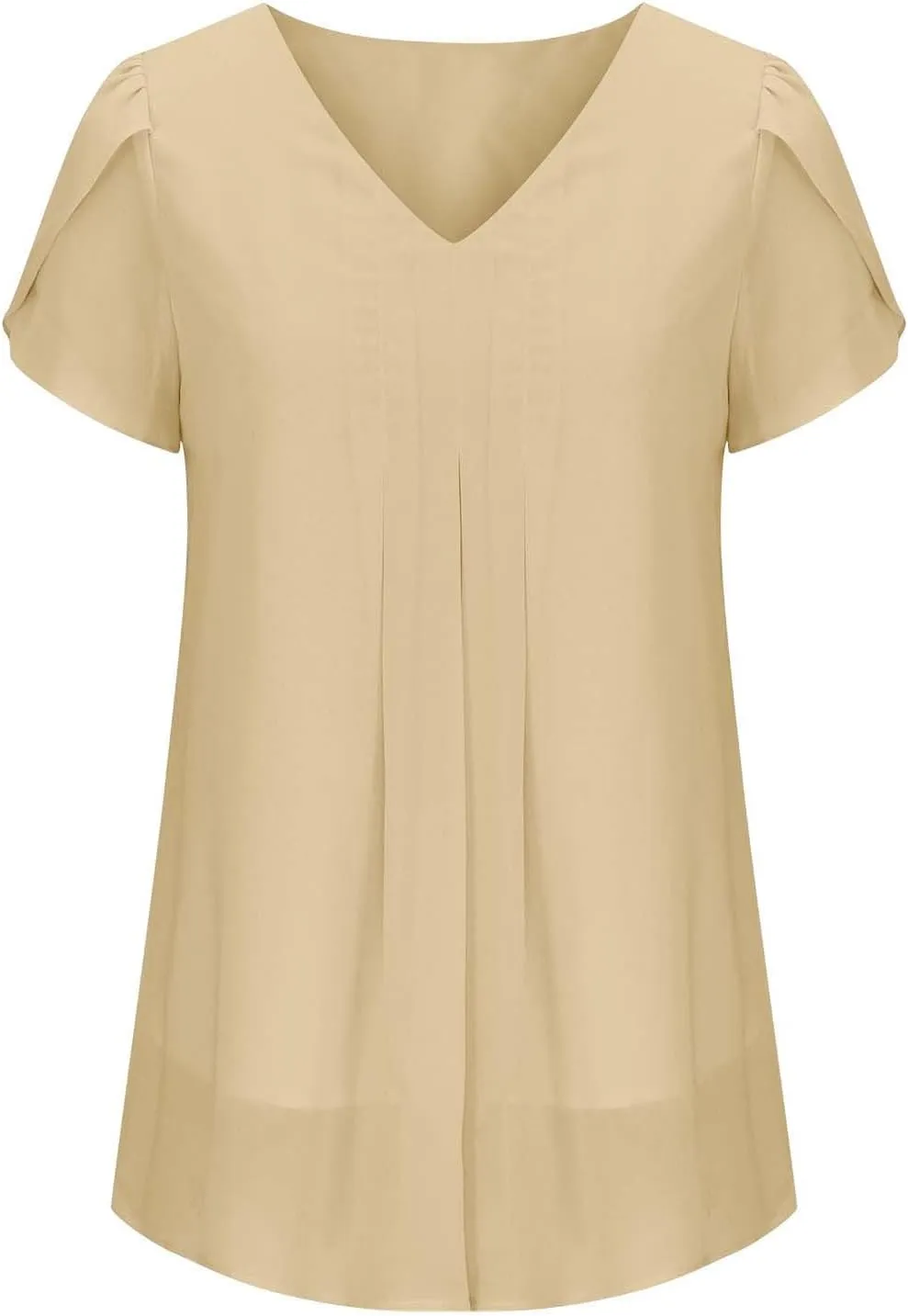 Womens Chiffon Blouse V Neck Double Layer Elastic Mesh Summer Casual Flowy Work Shirts Short Sleeve Dressy Tunic Tops