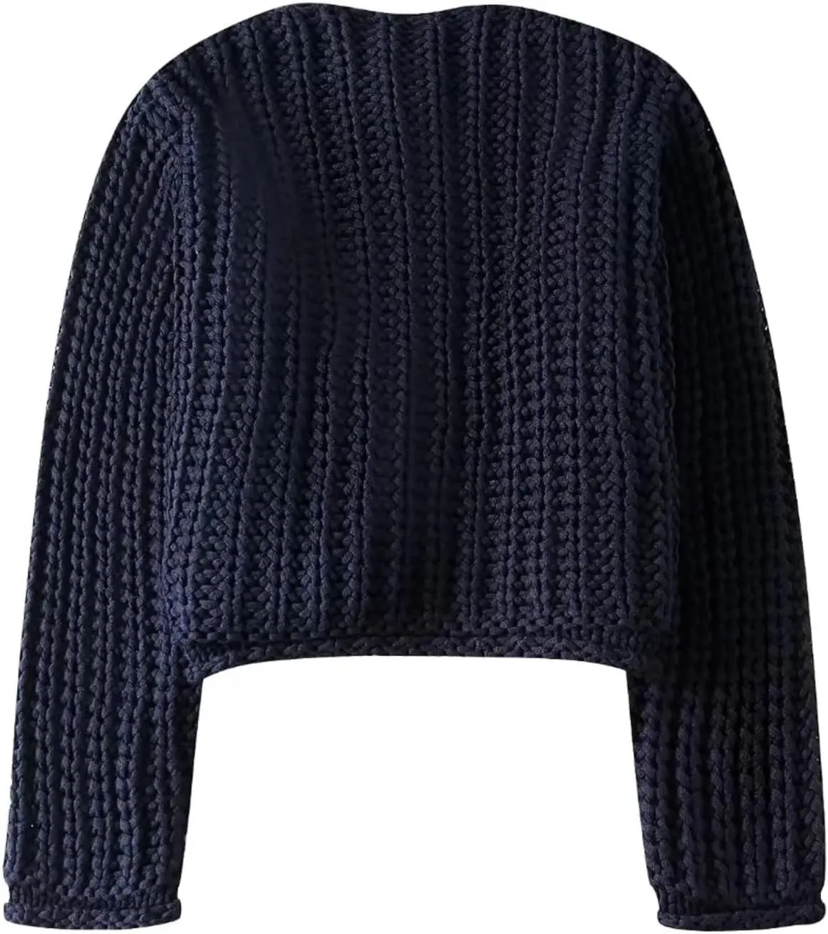 Womens Chunky Knit Cardigan Button Down Open Front Long Sleep Crop Crochet Sweater Solid Pocketed Knitted Outwear