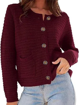 Womens Chunky Knit Cardigan Open Front Button Down Trendy Sweaters Outerwear Long Sleeve Jackets Outerwear