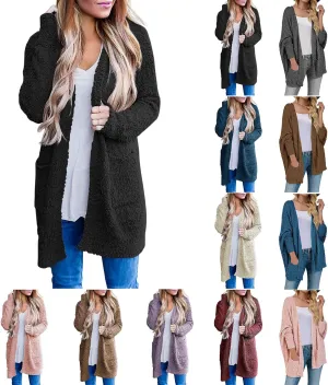 Womens Chunky Popcorn Cardigan Open Front Long Sleeve Fuzzy Oversized Boyfriend Batwing Knit Sweaters Coat with Pocket