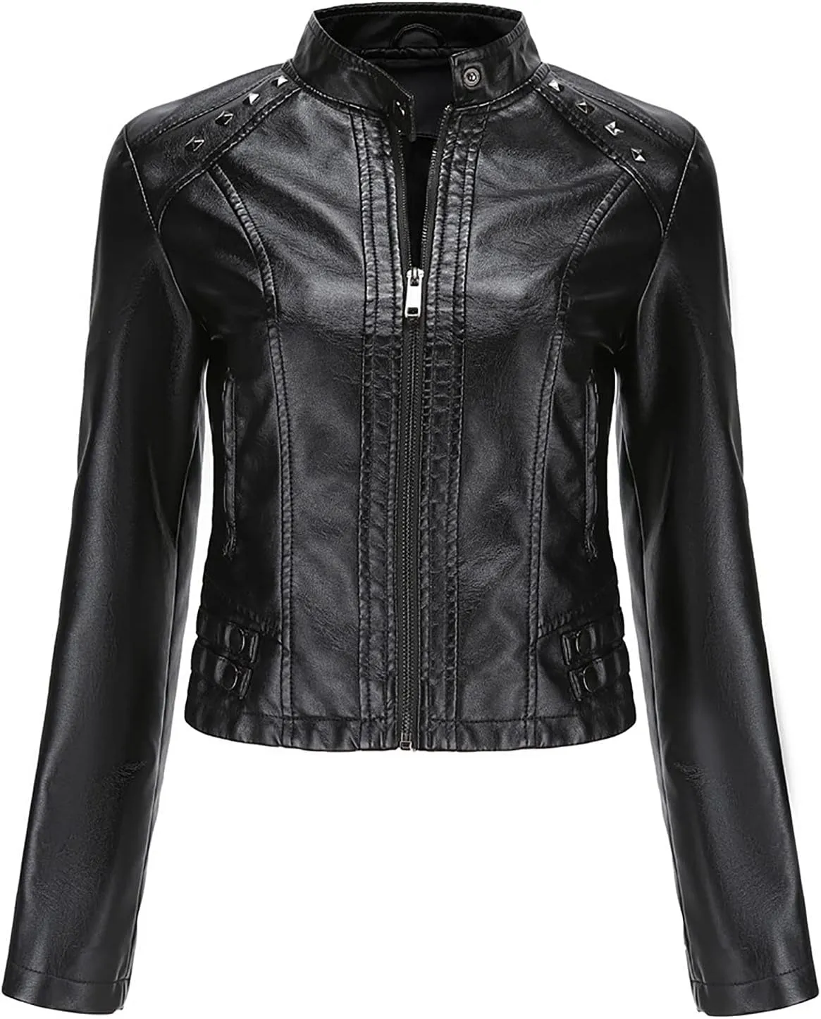 Womens Classic Leather Jackets Long Sleeve Zip Up Jackets Plus Size Moto Biker Fashion Casual Faux Leather Jackets