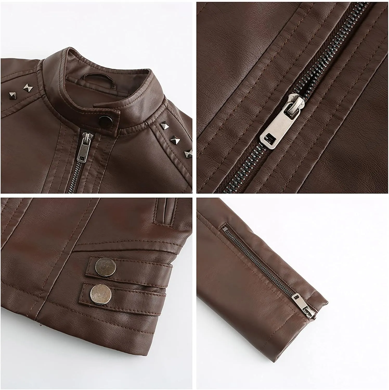 Womens Classic Leather Jackets Long Sleeve Zip Up Jackets Plus Size Moto Biker Fashion Casual Faux Leather Jackets