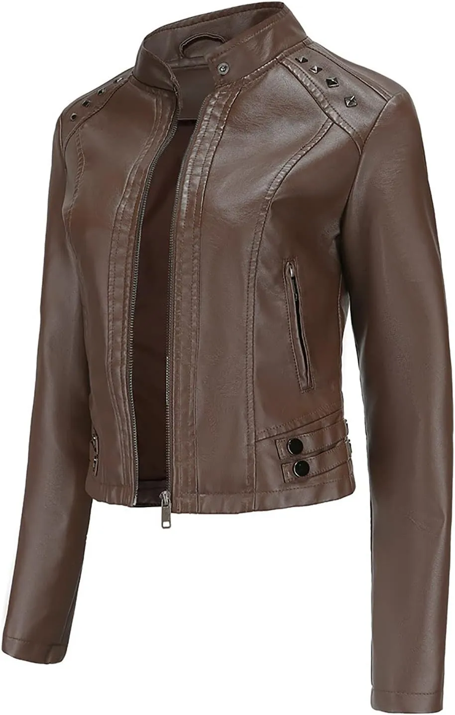 Womens Classic Leather Jackets Long Sleeve Zip Up Jackets Plus Size Moto Biker Fashion Casual Faux Leather Jackets