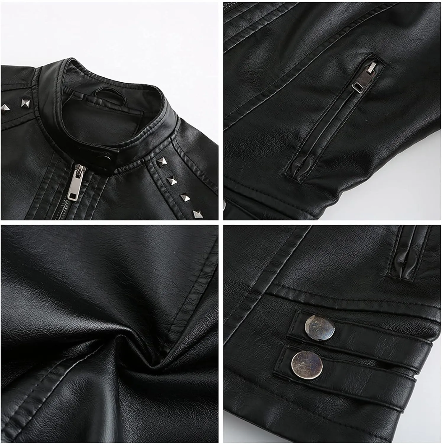 Womens Classic Leather Jackets Long Sleeve Zip Up Jackets Plus Size Moto Biker Fashion Casual Faux Leather Jackets
