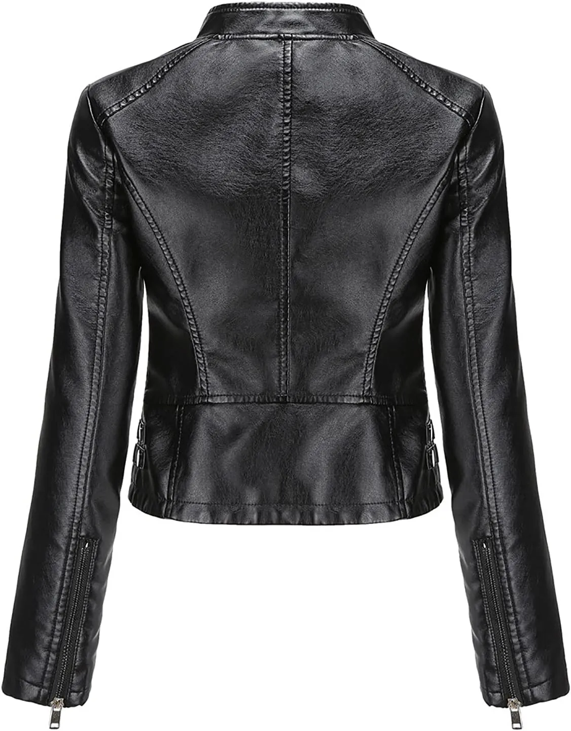Womens Classic Leather Jackets Long Sleeve Zip Up Jackets Plus Size Moto Biker Fashion Casual Faux Leather Jackets