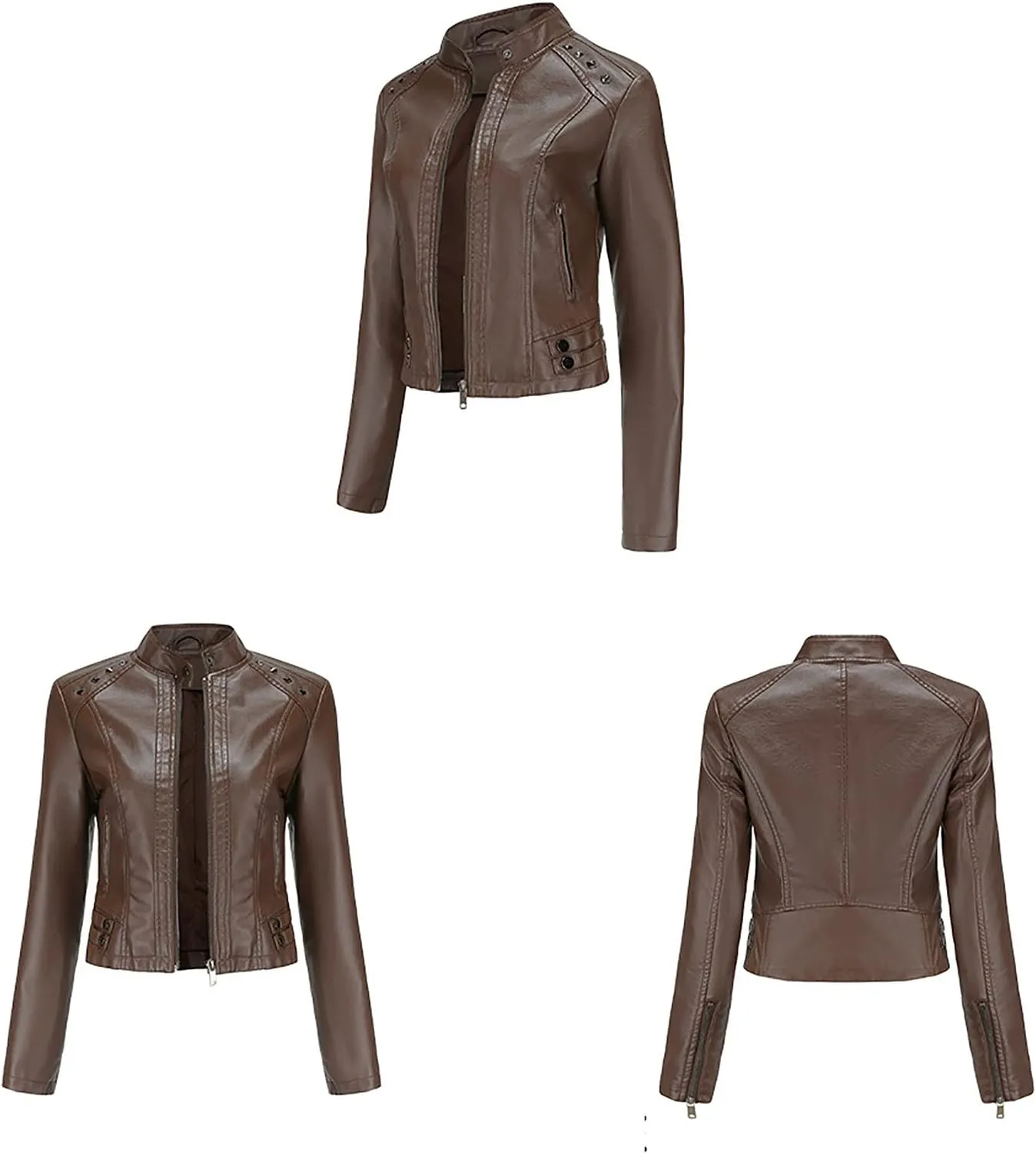 Womens Classic Leather Jackets Long Sleeve Zip Up Jackets Plus Size Moto Biker Fashion Casual Faux Leather Jackets