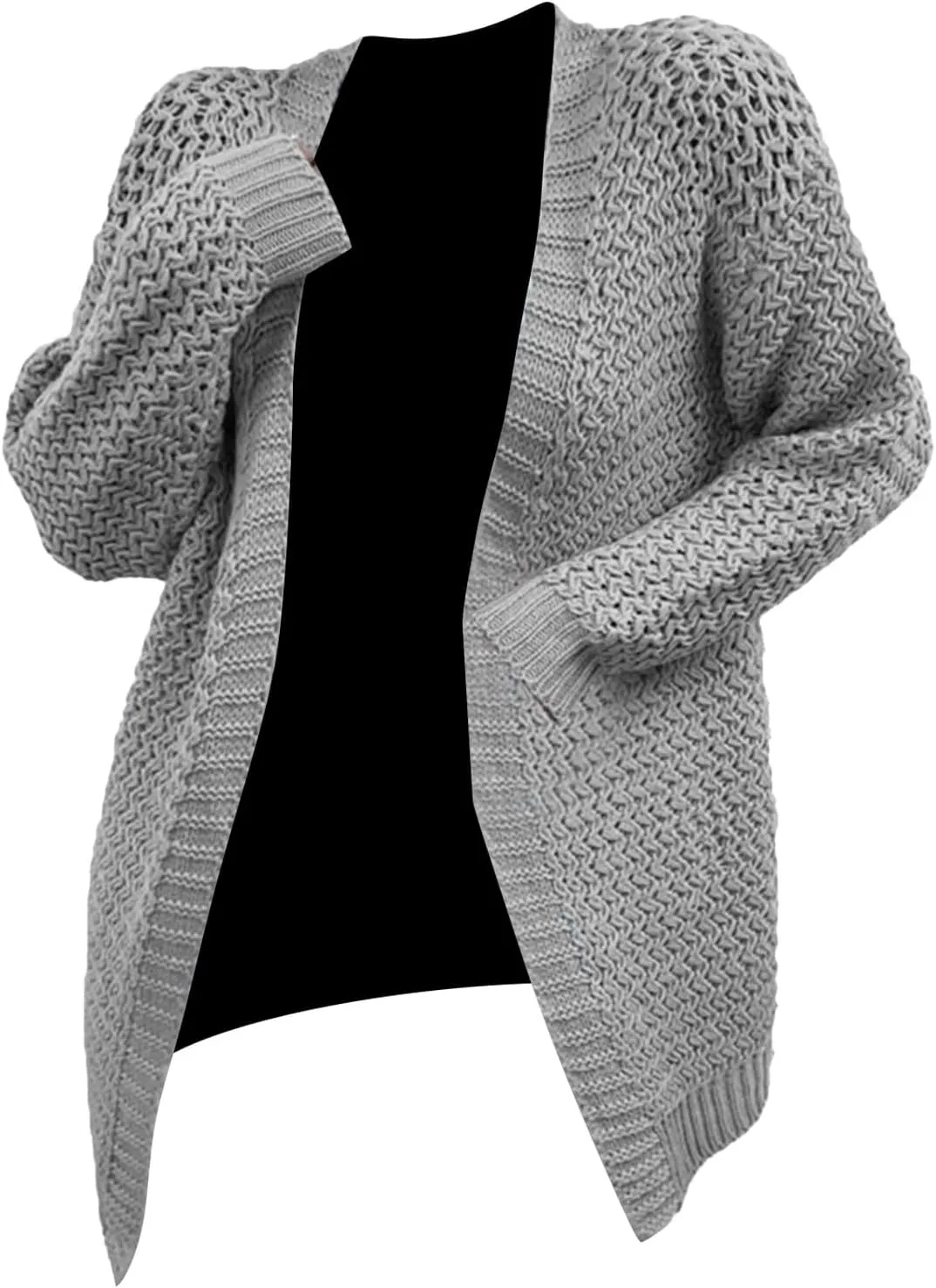 Womens Classic Long Sleeve Knit Cardigan Sweaters Casual Open Front Cardigan Cable Knit Chunky Outwear Lightweight Coats