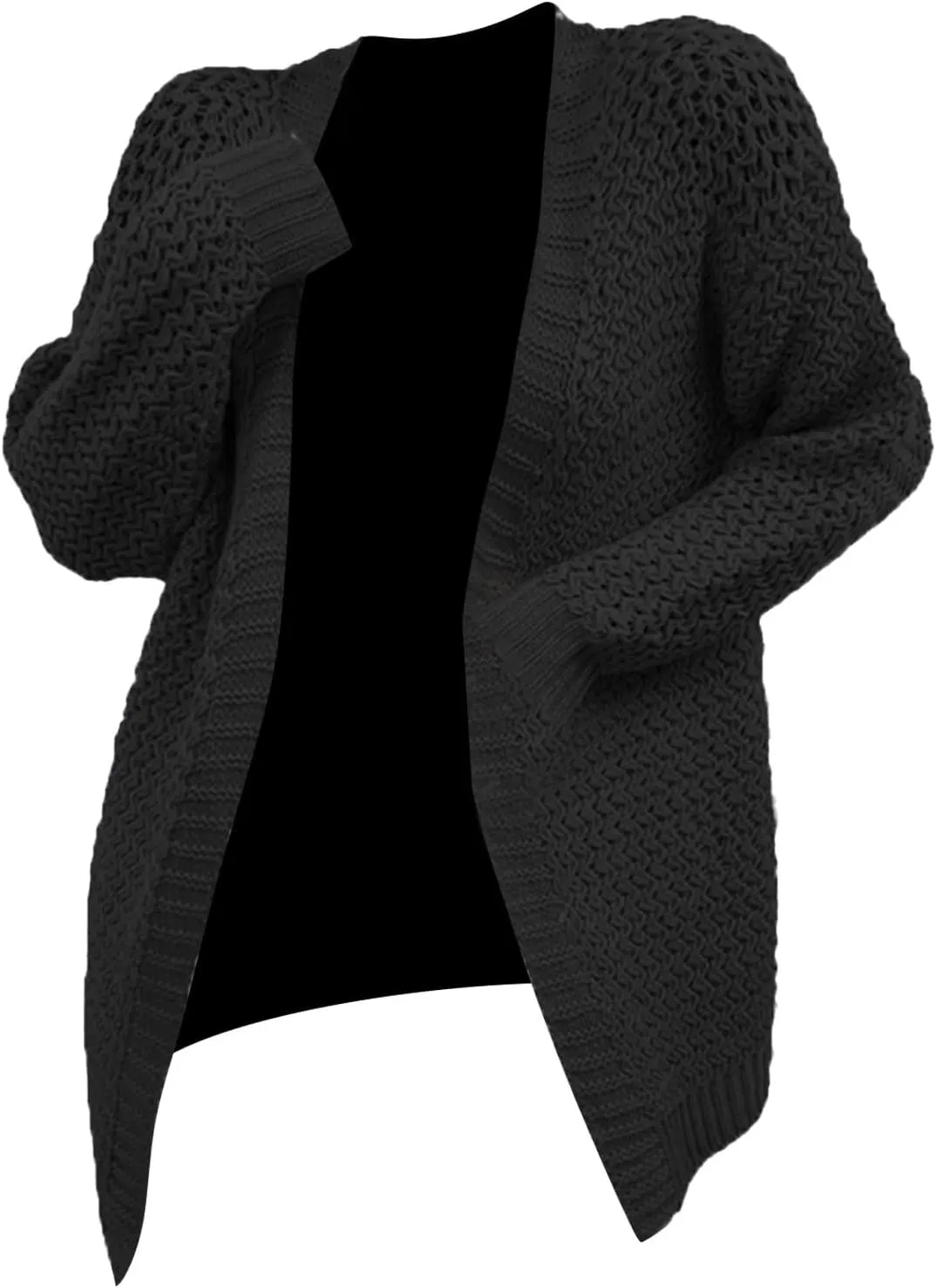 Womens Classic Long Sleeve Knit Cardigan Sweaters Casual Open Front Cardigan Cable Knit Chunky Outwear Lightweight Coats