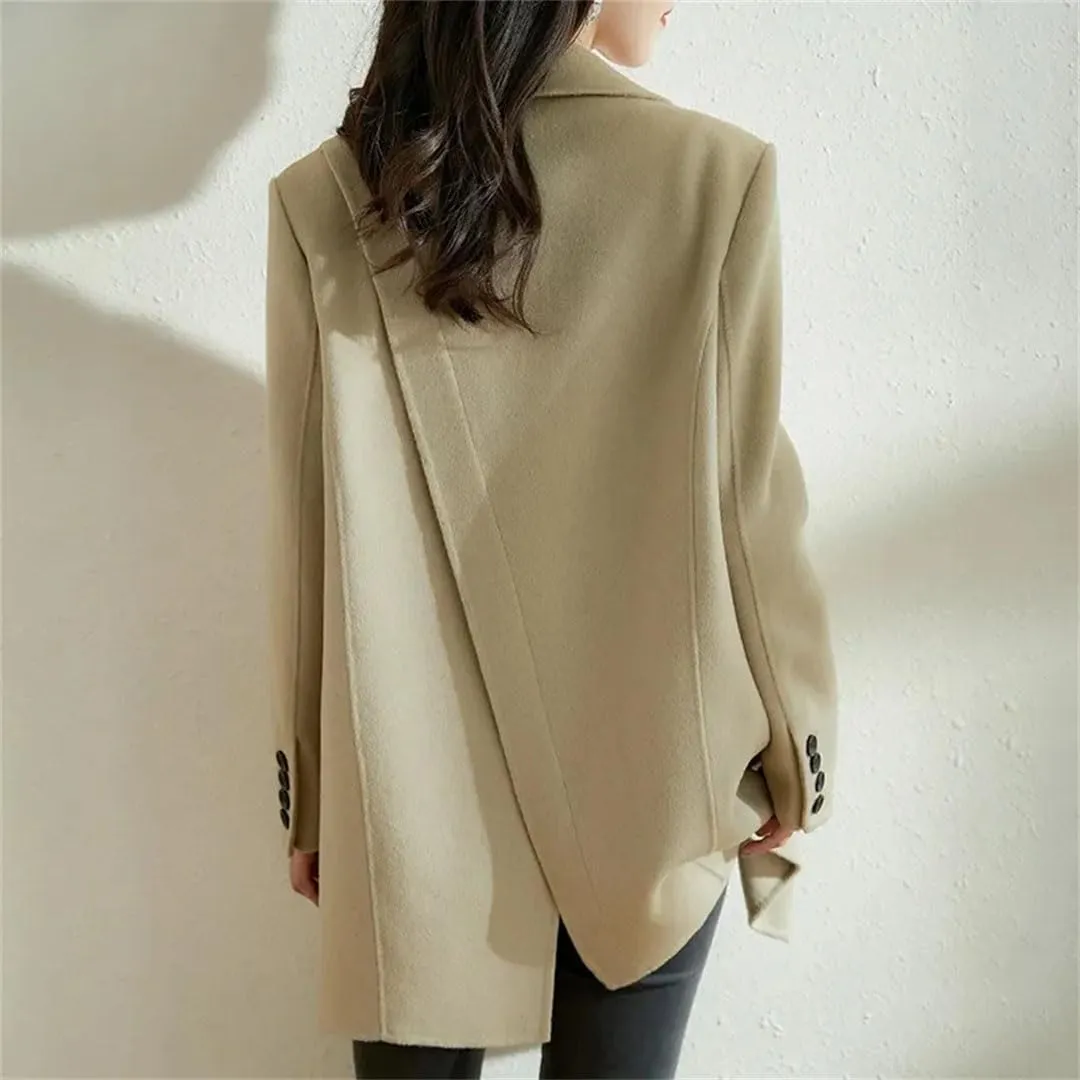 Women's Coats Wool Blend Mid-Length Blazer Woolen Overcoat