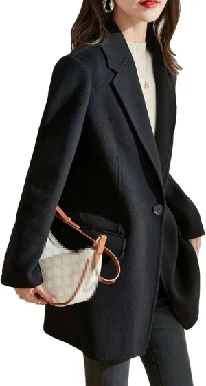 Women's Coats Wool Blend Mid-Length Blazer Woolen Overcoat