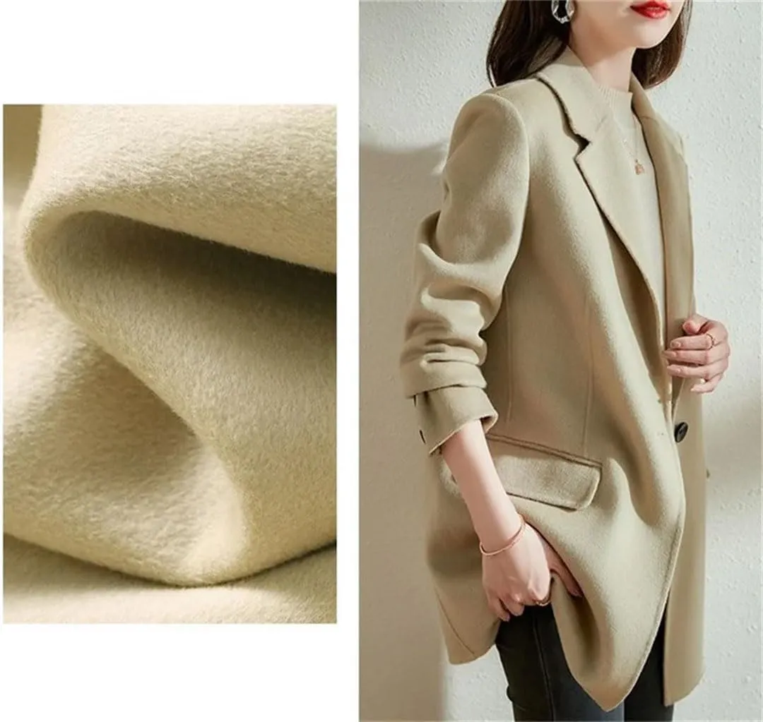Women's Coats Wool Blend Mid-Length Blazer Woolen Overcoat