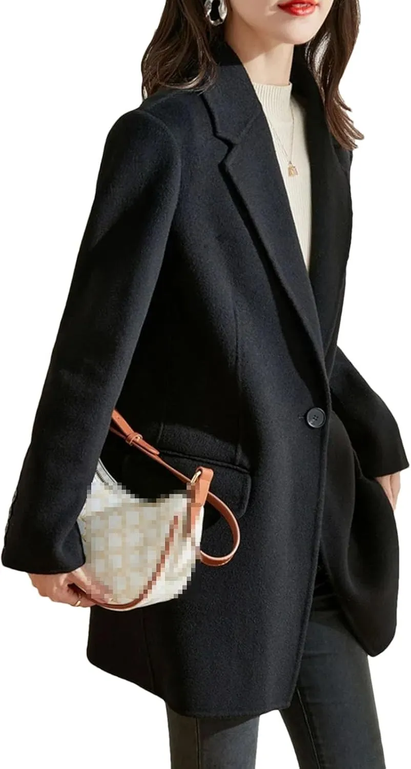 Women's Coats Wool Blend Mid-Length Blazer Woolen Overcoat