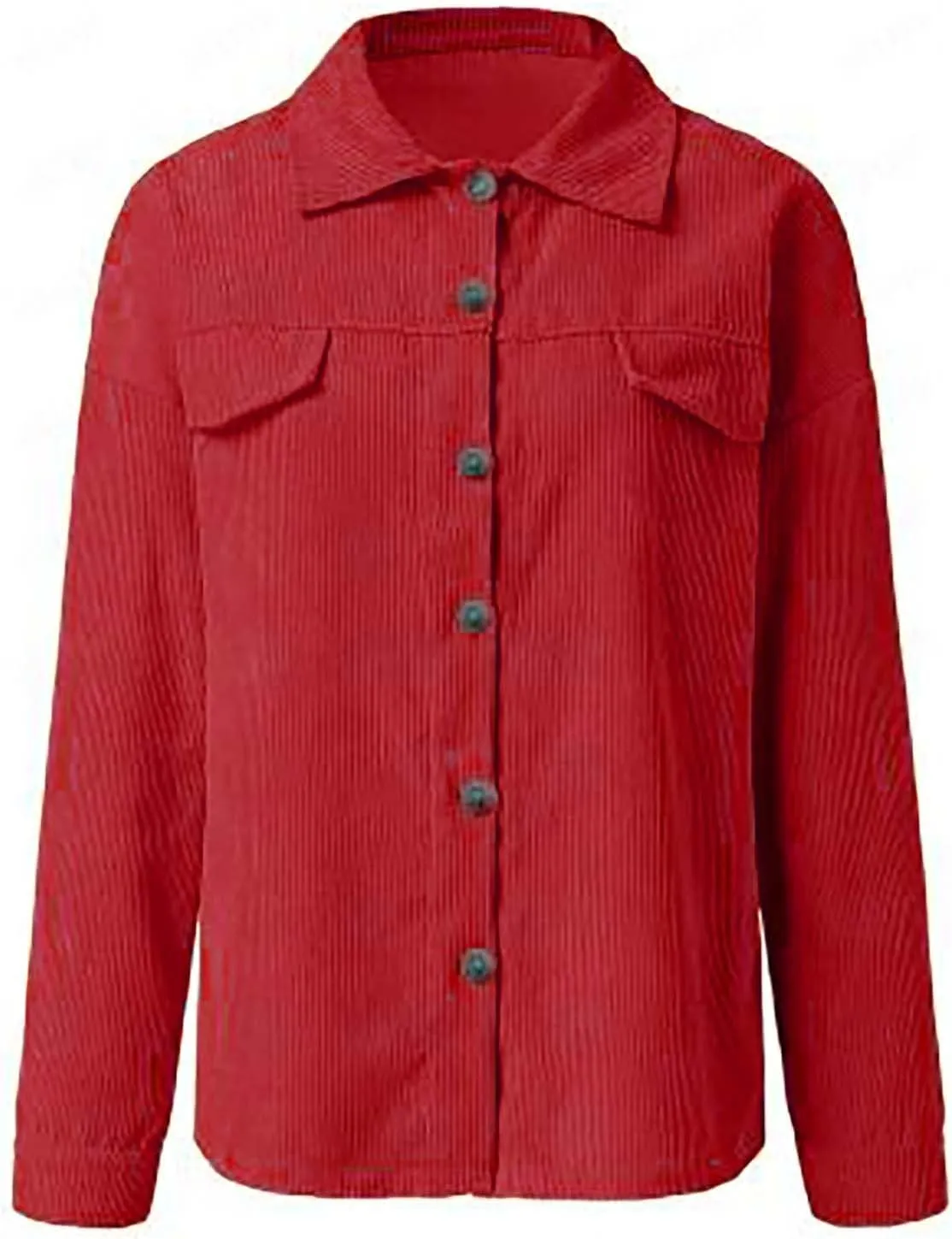 Womens Corduroy Button Down Shacket Long Sleeve Shirt Jacket Casual Jacket Chest Pocket Shirts Fall Winter Warm Shirt