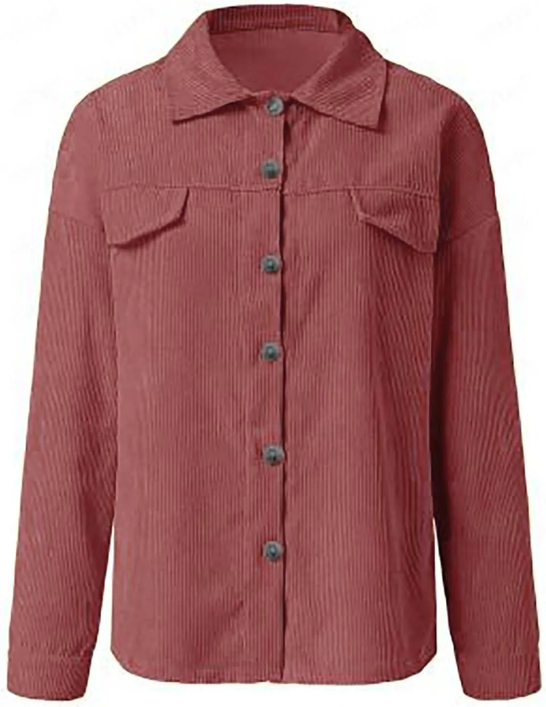 Womens Corduroy Button Down Shacket Long Sleeve Shirt Jacket Casual Jacket Chest Pocket Shirts Fall Winter Warm Shirt