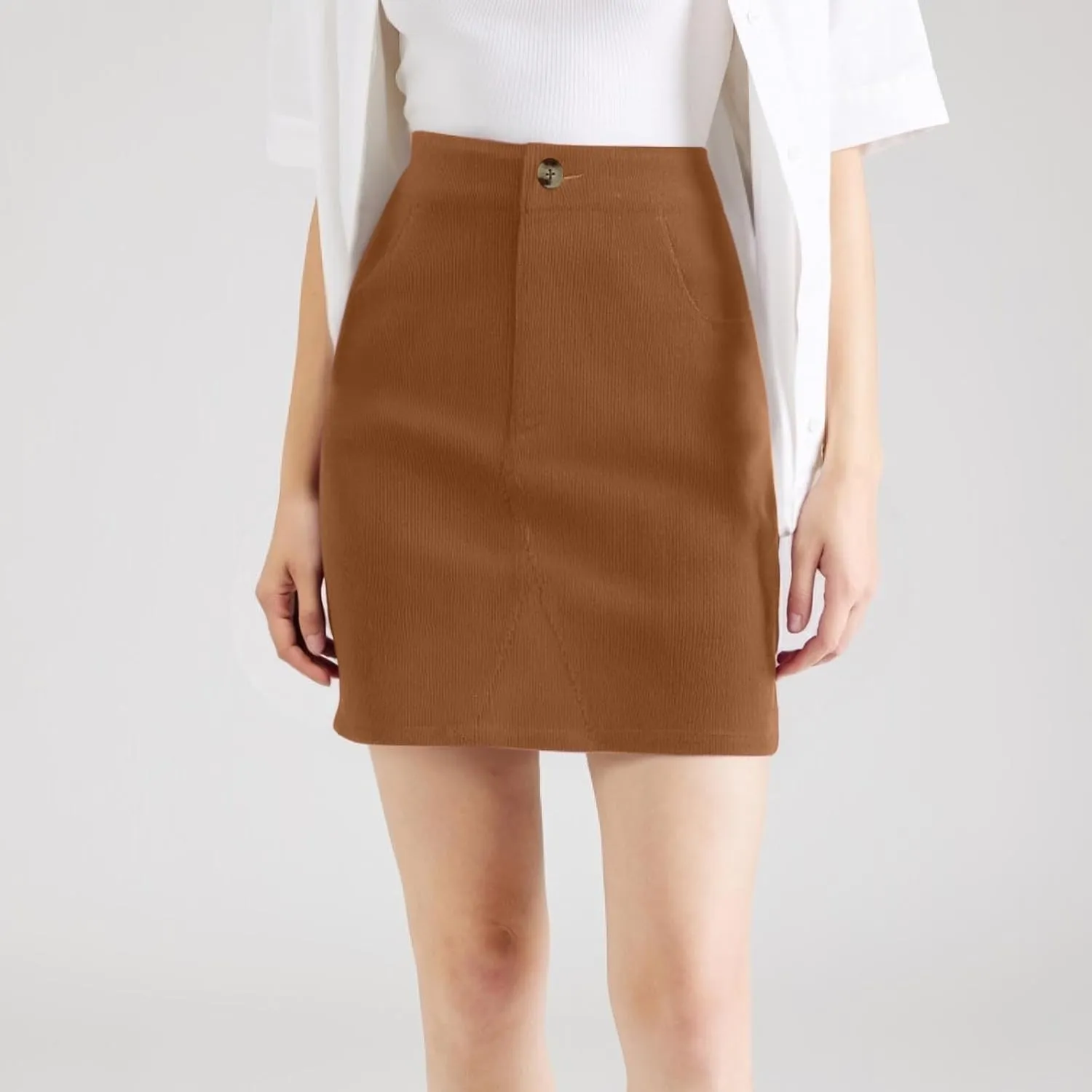 Women's Corduroy Mini Skirt with Pockets Casual High Waisted Button Slim Fit Skirts A-line Bodycon Short Pencil Skirts
