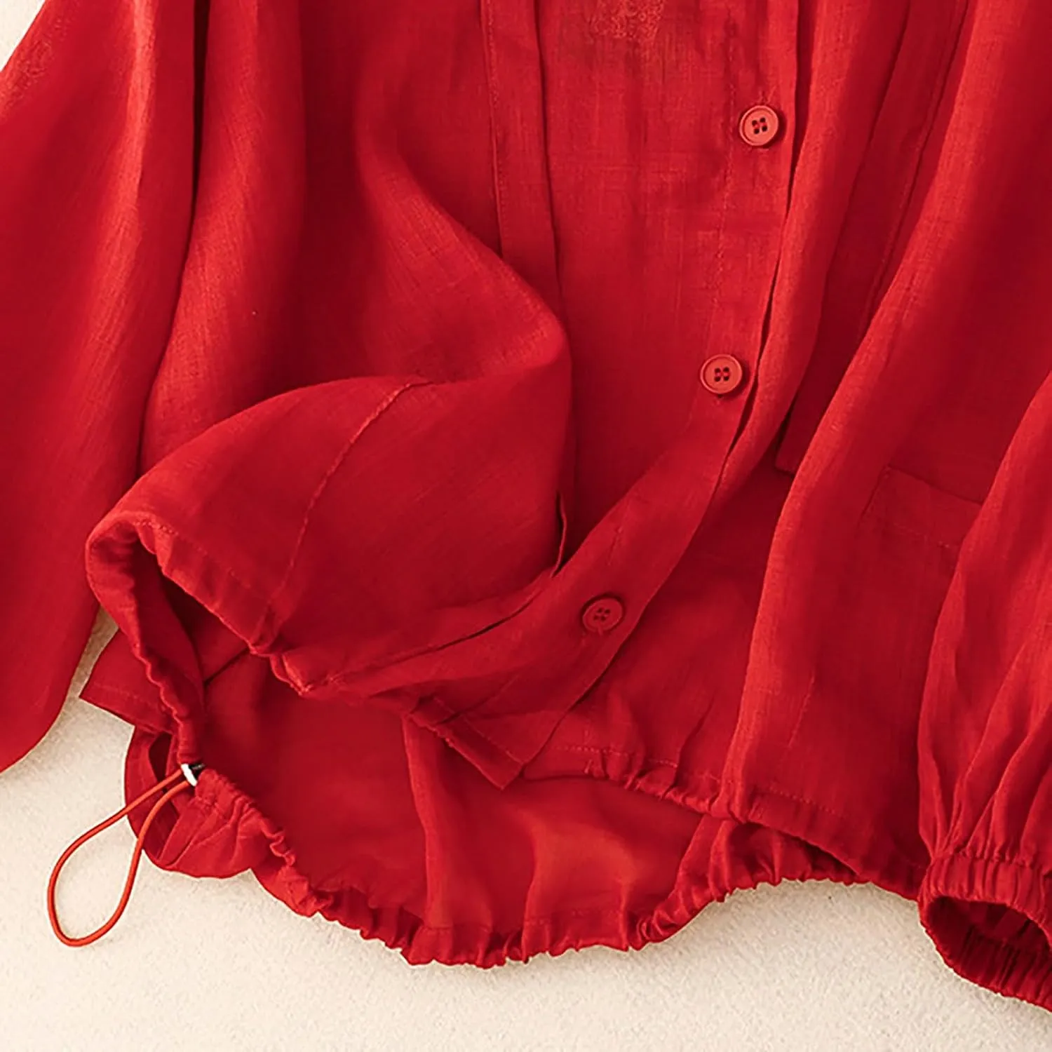 Women's Cotton Linen Swim Cover Up Sun Protection Hooded Long Sleeve Button Blouse UPF Lightweight Drawstring Beach Top