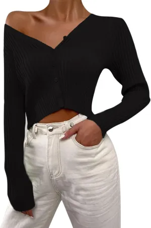 Womens Cropped Cardigan Long Sleeve Lightweight Crochet Knit Sweater Tops Cardigan Sweater 2023 Fall Open Front Shirts