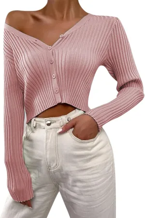 Womens Cropped Cardigan Long Sleeve Lightweight Crochet Knit Sweater Tops Cardigan Sweater 2023 Fall Open Front Shirts